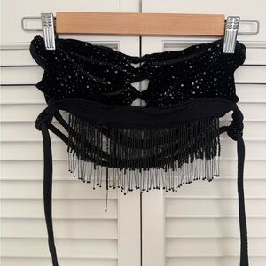 Black Beaded Strapless Thong Bikini